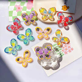 亚克力透明滴油彩色蝴蝶多切面可爱串珠手工DIY耳环耳饰材料配件