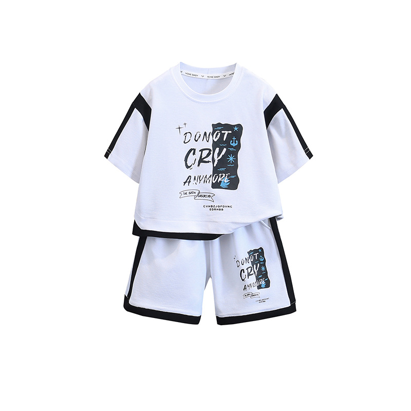 7351 Traje de verano guapo para niños, pantalones cortos de manga corta para bebés coreanos, traje de dos piezas deportivo de moda de verano