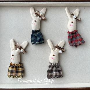 Retro Plaid Skirt Rabbit Hairpin Kidsren's Clothing Bag Pendant Clothing Accessories Accessories DIY Jewelry Accessories