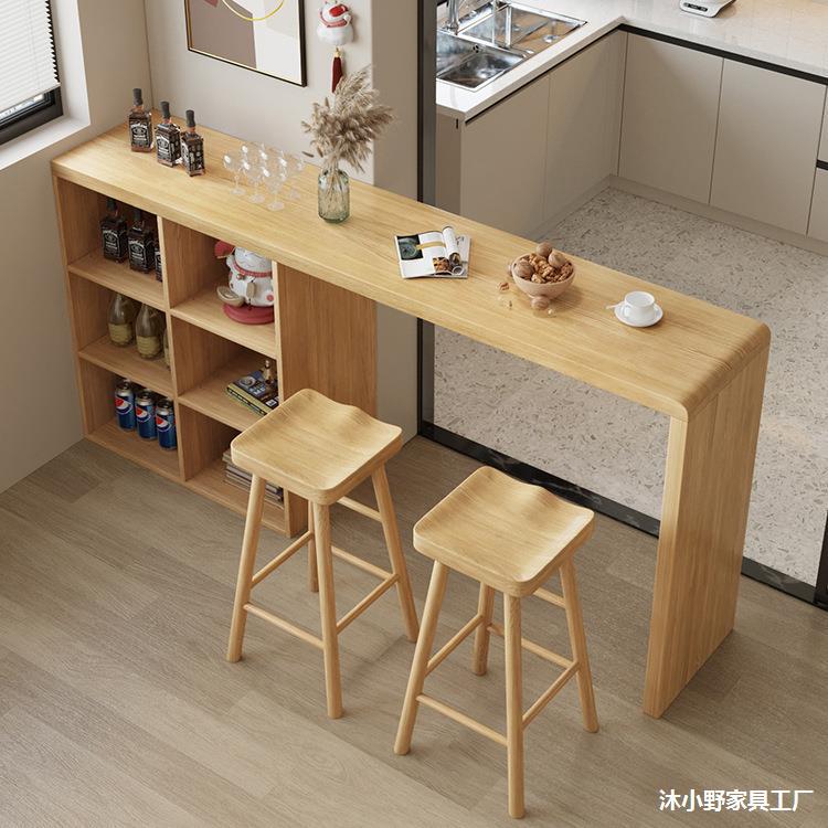 Nordic Solid Wood Home Wall Bar Table and Chair Combination Small Apartment Living Room Kitchen Partition High Table Storage Long Table