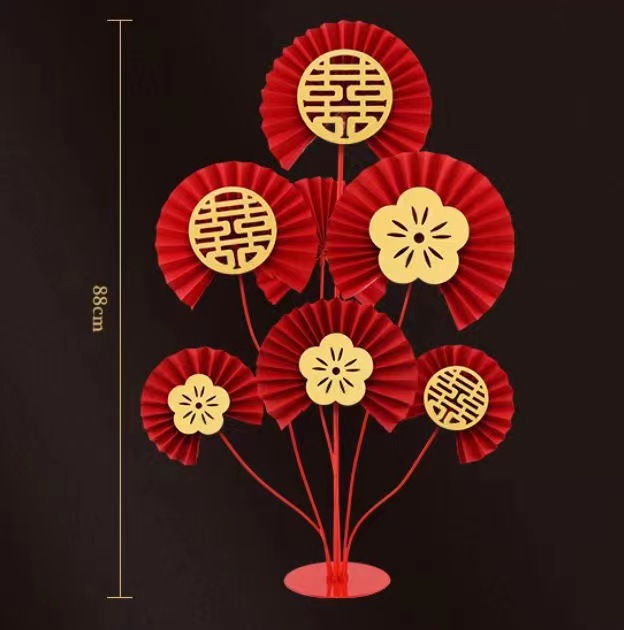 商品详情图_红色铁扇桌飘支架乔迁新房专用布置
