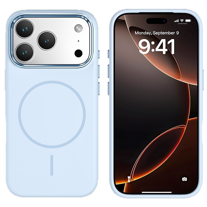 新しい iPhone17Air 携帯電話ケース金属レンズ磁気吸引ハイエンド Apple 17 液体シリコーン保護カバー|undefined