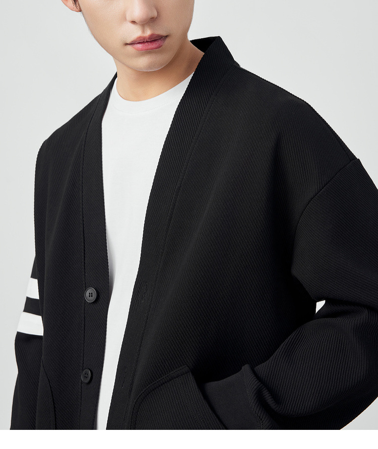 Áo khoác cardigan nam vải tuýt phối sọc tương phản kiểu mới — Màu đen chi tiết 23