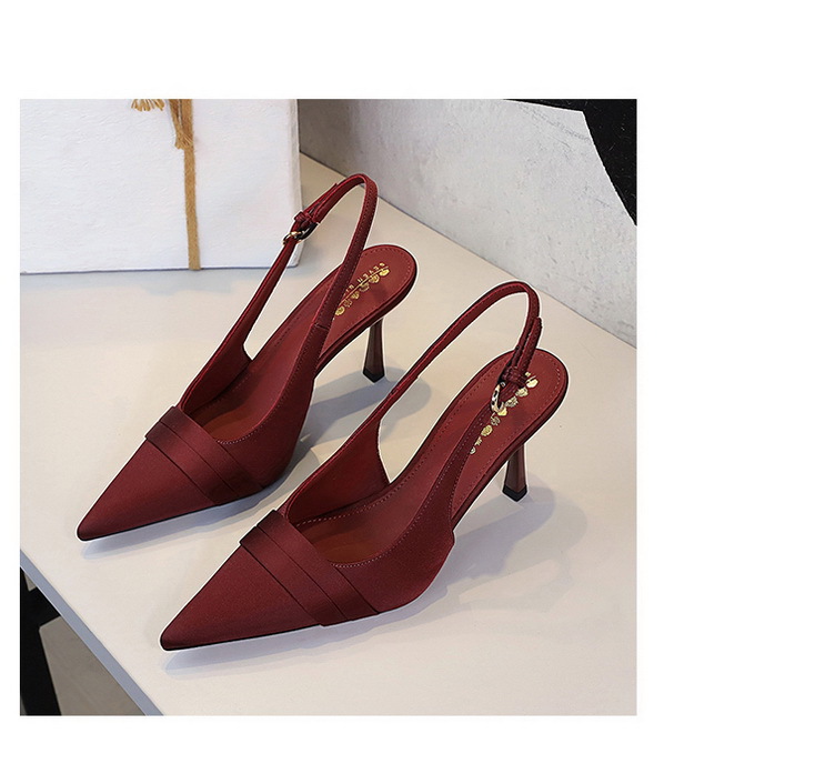 Escarpins élégants à bout pointu en satin avec dos ouvert et bride à la cheville - Escarpins pour femmes pour fêtes et soirées_voghion.com