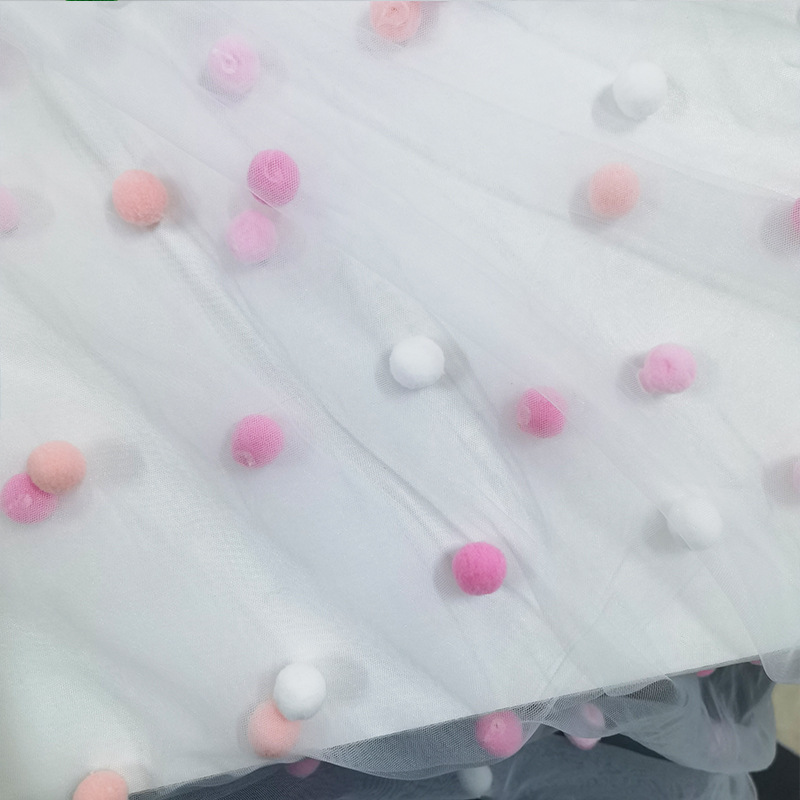 Handmade Three-Dimensional Pom-Pom Mesh Fabric, Transparent Soft Gauze, Thin Children's Veil, Dress, Mosquito Net, Curtain, Table Runner, Tablecloth Handmade Three-Dimensional Pom-Pom Mesh Fabric, Transparent Soft Gauze, Thin Children's Veil, Dress, Mosquito Net, Curtain, Table Runner, Tablecloth