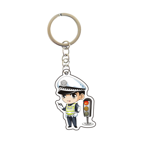 Cartoon police acrylic keychain firefighter traffic police keychain double-sided pendant promotional gift bag pendant