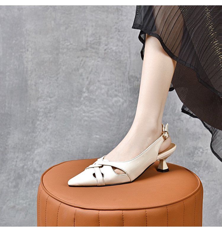Sandal nữ bít mũi da sáng chế mũi nhọn gót nhọn hở gót — Xanh lục Xám chi tiết 13