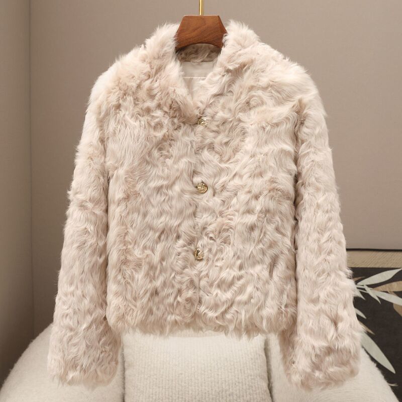 Small Quantity of Clothing 2025 Autumn and Winter New Small Lake Goatskin All-In-One Outwear Women's Design V Neck Genuine Fur Outwear