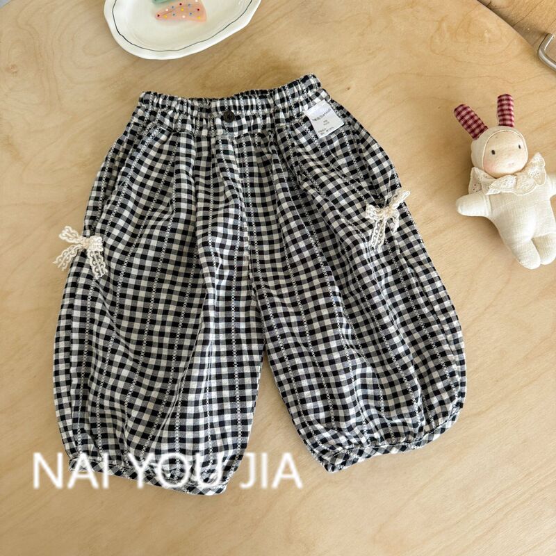 New Summer Pants for Girls, Thin Lantern Pants for Girls, Casual Plaid Pants for Baby Girls, Cross-Border
