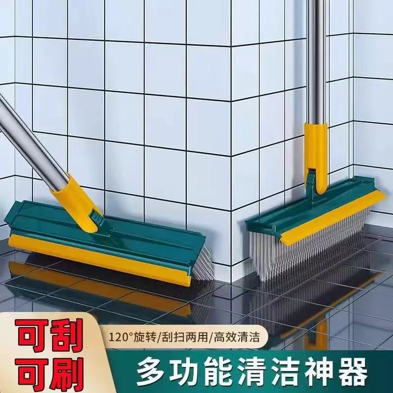 욕실 모서리 틈새 청소용 2-in-1 긴 손잡이 딱딱한 솔 삼각형 바닥 물기 제거 청소 브러쉬 브러쉬 헤드는 사각지대 없이 청소 가능합니다.