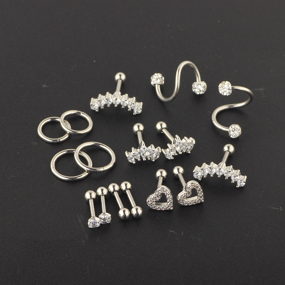 Amazon Stainless Steel Zircon Earrings Women's Cartilage Stud Ear Bone Nail Set Rose Gold detail image 7