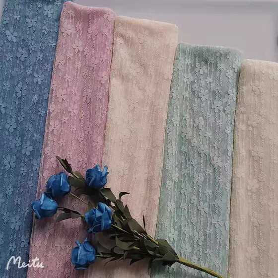 Factory direct ~ good quality Cardamine elastic core-spun yarn size Flower jacquard lace soft fairy fabric