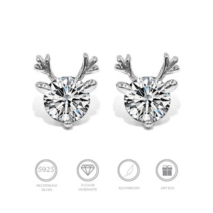 S925 sterling silver moissanite deer stud earrings sweet Mori elegant simple all-match inlaid moissanite stud earrings jewelry