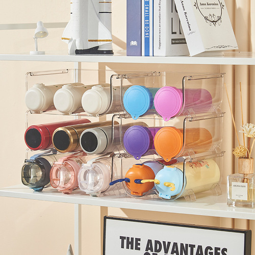 Water cup storage rack multi-layer transparent desktop creative stackable cup holder plastic household thermos cup storage rack