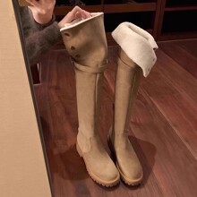 真皮厚底长筒靴女秋冬加绒羊毛羔毛毛雪地靴子高筒骑士靴过膝长靴