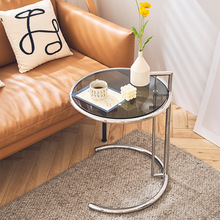 北欧现代简约客厅酒店咖啡厅包豪斯不锈钢透明玻璃可升降圆桌茶几