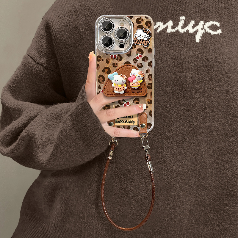 kt猫支架挂绳适用苹果16promax手机壳iphone13豹纹15高级感女生14|undefined