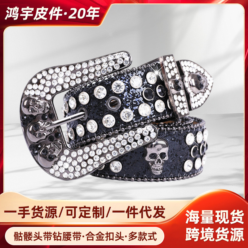 Cinturón de cabeza fantasma de diamantes de imitación Explosión transfronteriza Calavera de diamantes de imitación Cinturón de estilo punk