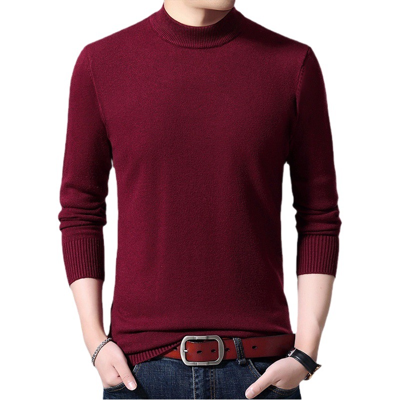 Suéter al por mayor para hombre con cuello medio alto, comercio exterior coreano, tendencia casual, cuello medio redondo, suéter de punto de fondo para hombre, fábrica de comercio exterior
