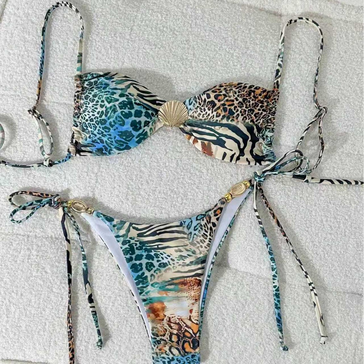 European and American Aliexpress Printed Bikini Swimsuit Female Sexy Split Swimsuit Backless Beach Vacation Cross-Border Swimsuit