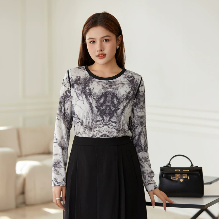 Цветное шоу большого размера женская чернильная футболка с длинным рукавом с круглым вырезом