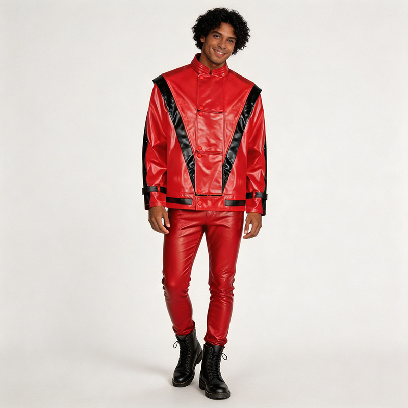 Michael Jackson Cosplay Costume Retro Red Leather Jacket Same Style Leather Coat Cosplay Halloween Stage Performance Outfit Michael Jackson Cosplay Costume Retro Red Leather Jacket Same Style Leather Coat Cosplay Halloween Stage Performance Outfit