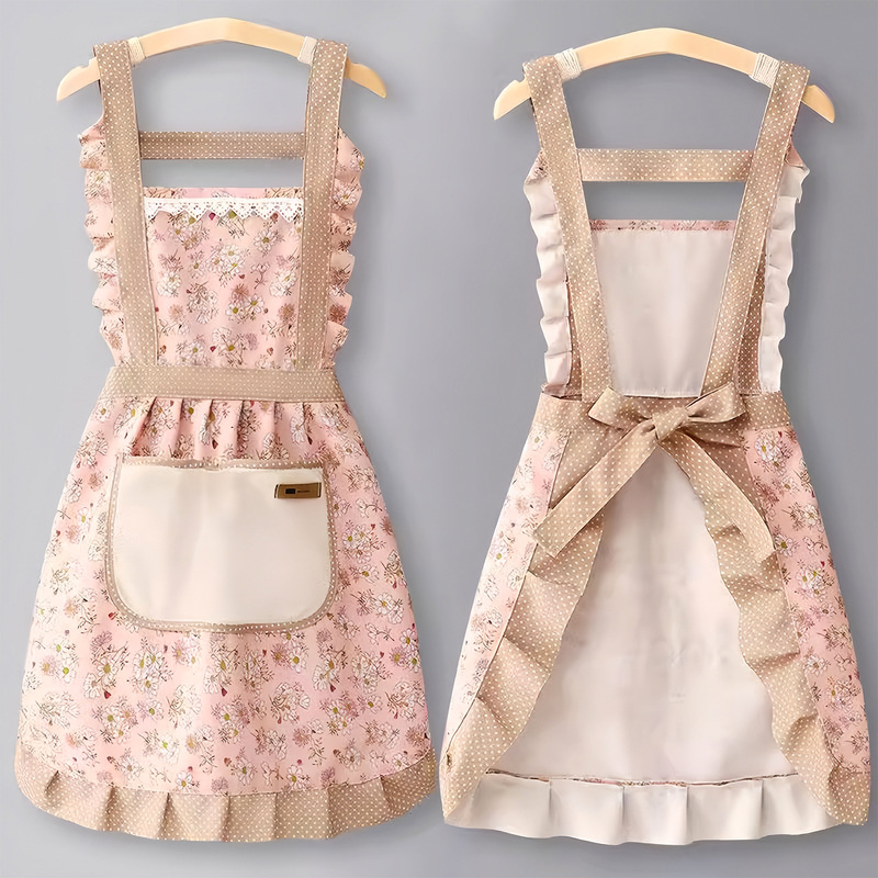Hand-Wipeable Canvas Apron for Home Kitchen, Stain-Resistant, Anti-Fouling, Oil-Proof, Breathable Female Princess Skirt, Cooking Apron, Work Clothes