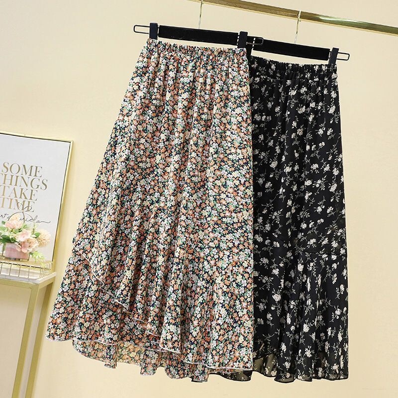 Chiffon Floral Skirt 2026 Spring and Summer New Style Elastic Waist Plus Size Slimming A-Line Drapey Mid-Length Skirt Chiffon Floral Skirt 2026 Spring and Summer New Style Elastic Waist Plus Size Slimming A-Line Drapey Mid-Length Skirt