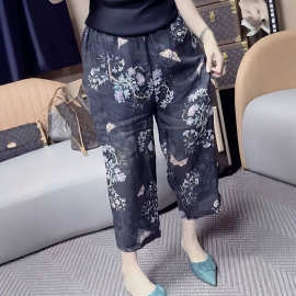 云朵棉2026夏季新款复古印花休闲裤微胖高腰显瘦百搭九分直筒裤子