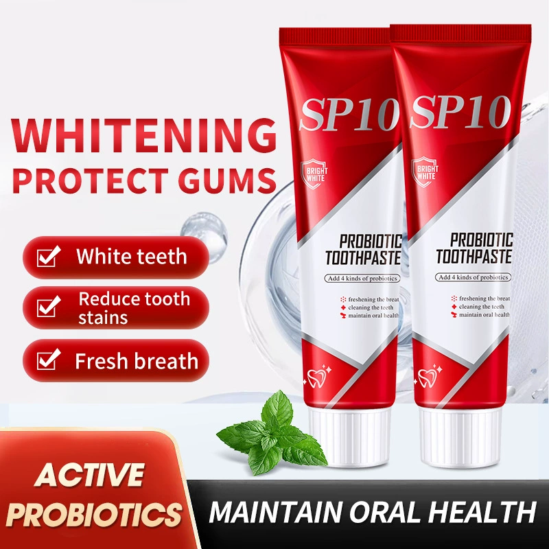 Трансграничные взрывоопасные пробиотики SP-10 отбеливание зубной пасты для удаления желтых пятен, чтобы уменьшить зубной камень и долговечное свежее дыхание 100 г