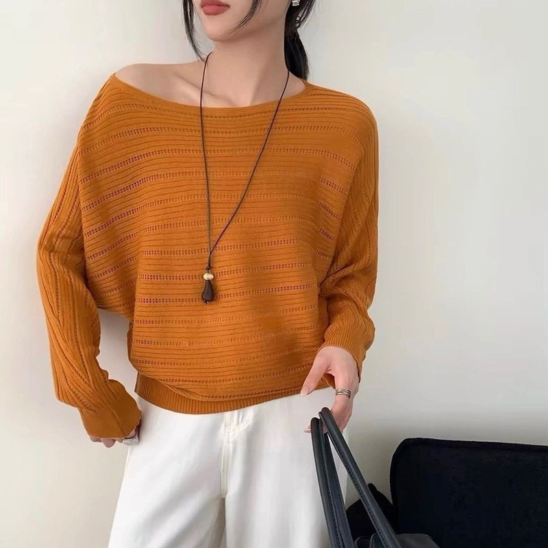 Lazy style, one-shoulder, batwing sleeve knit top for women, autumn collection, stylish and versatile sweater that covers the stomach and enhances your figure Lazy style, one-shoulder, batwing sleeve knit top for women, autumn collection, stylish and versatile sweater that covers the stomach and enhances your figure