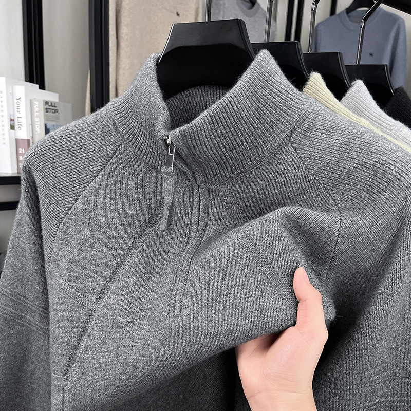 Cross-Border Dropshipping Stand-Up Collar Zipper Solid Color Men's Sweater Autumn and Winter Retro Versatile Fashion Casual Sweater Knitwear