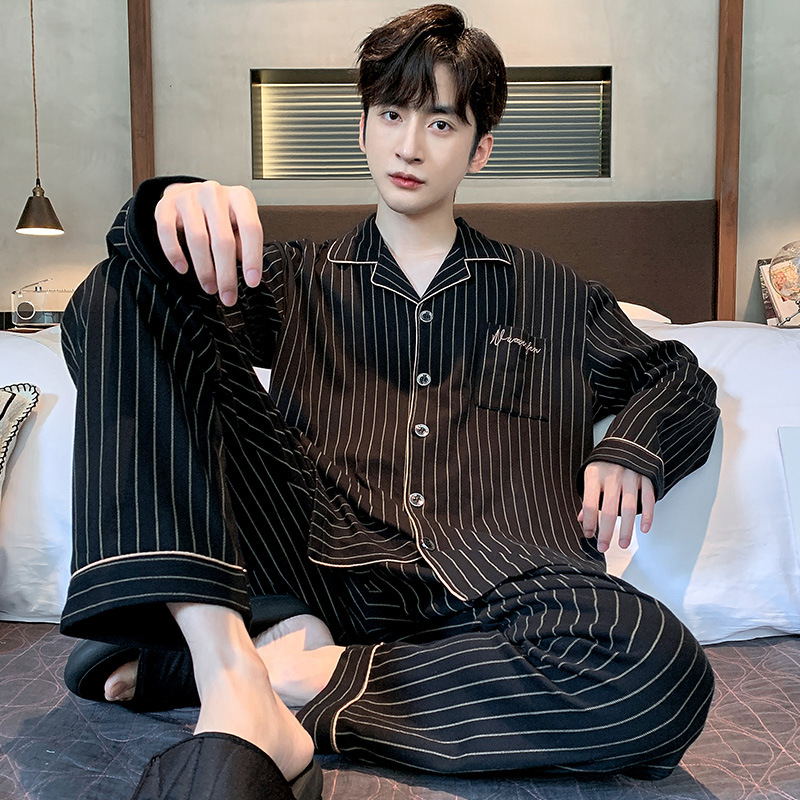 Nuevos pijamas para hombres primavera y otoño algodón de manga larga grande conjunto para hombres dormitorios universitarios coreanos pijamas para el hogar
