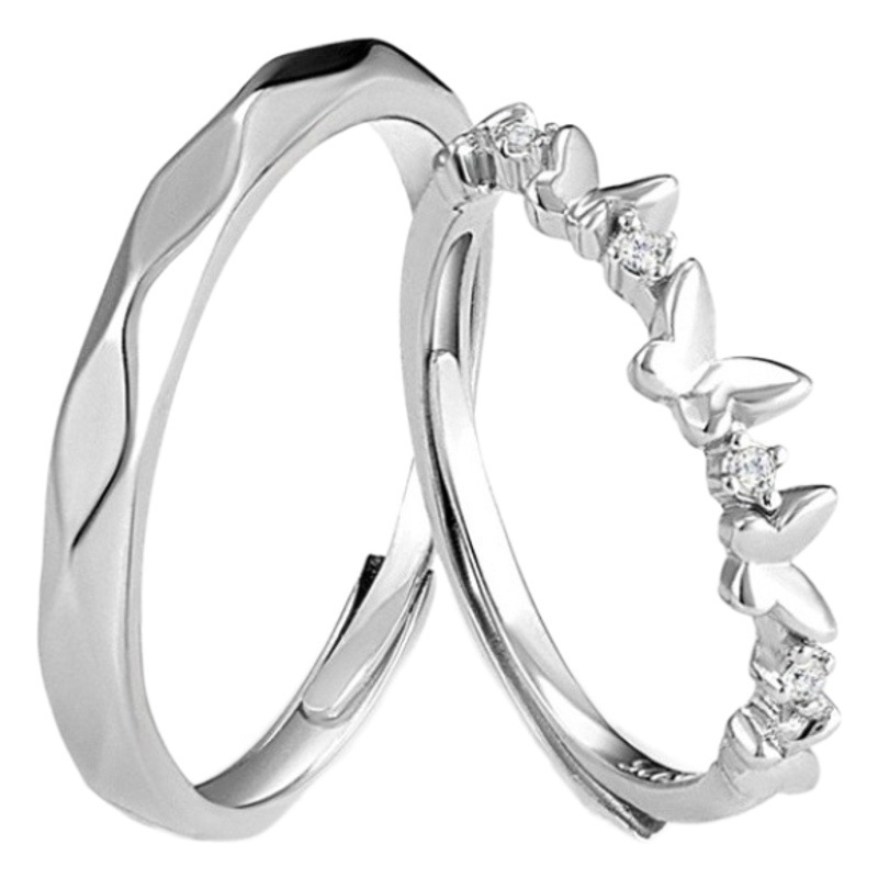 Nuevo s925 plata esterlina micro-con incrustaciones de mariposa par anillo un par de nicho diseño hombres y mujeres fuente de anillo abierto venta al por mayor