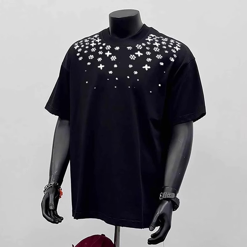 T-shirt d'été pour homme, nouvelle marque américaine tendance, manches mi-longues, ample, en coton épais_voghion.com