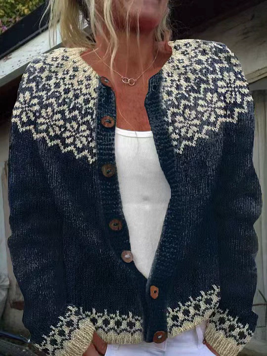 Этно- knitted sweater, cardigan, jacket, city style, European style, ethnic style, wish