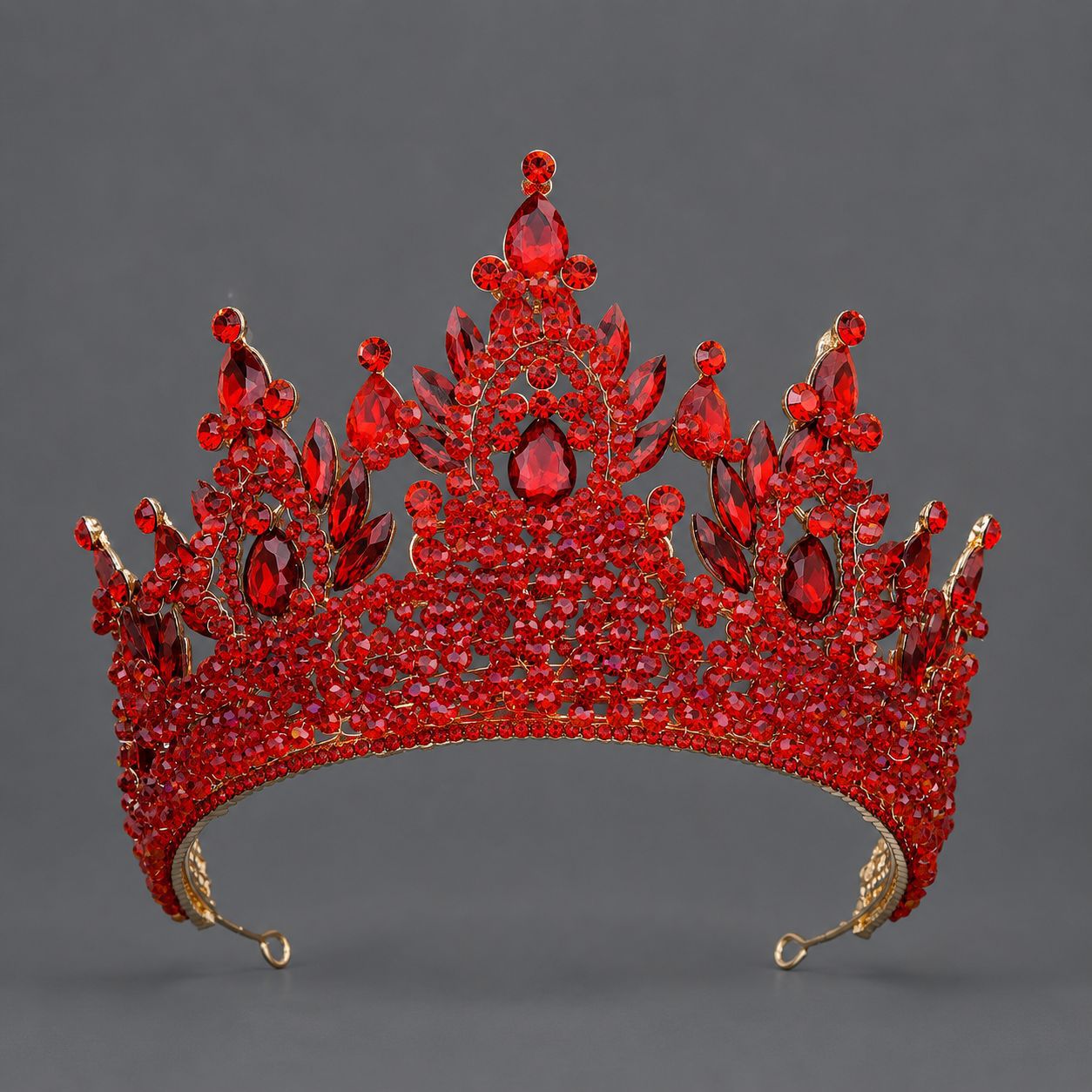 Corona Barroca Retro con Cristales Rojos de Aleación y Cristal Rojo, Acabado galvanizado, para desfiles, bodas y fiestas image 7