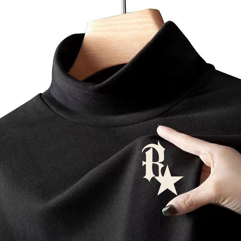 Directo de fábrica de color puro simple de gama alta de terciopelo a prueba de frío cálido medio cuello alto ropa interior hombres otoño camiseta superior