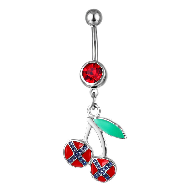 Cherry Belly Button Ring With Fruit Pendant For Navel Piercing_voghion.com