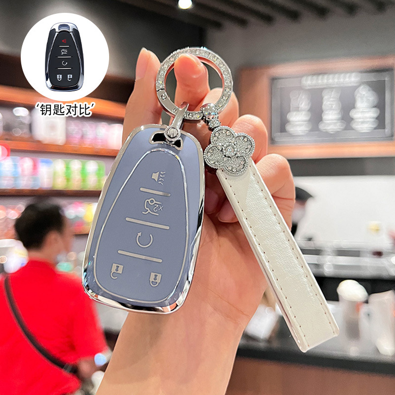 모델 B 5버튼 [실버 엣지 블루] 싱글 쉘 + 다이아몬드가 박힌 네잎 클로버 로프