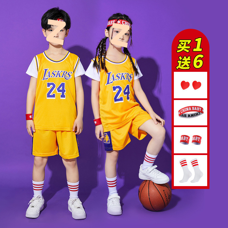 夏季24号湖人科比儿童男运动速干套装女中大童短袖短裤训练服球衣