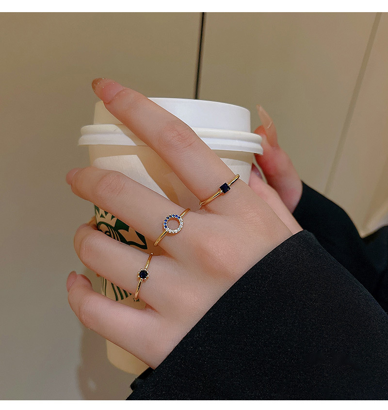 Retro Geometric Copper Inlay Zircon Open Ring 3 Piece Set