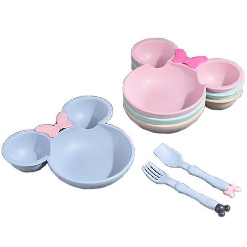 Cross-border kindergarten gift set, children's bowl and plate three-piece set, children's dinner plate, wheat straw baby food supplement tableware