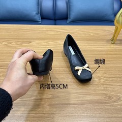【现货】5cm内增高方头百搭浅口蝴蝶结芭蕾舞鞋春夏新款法式单鞋