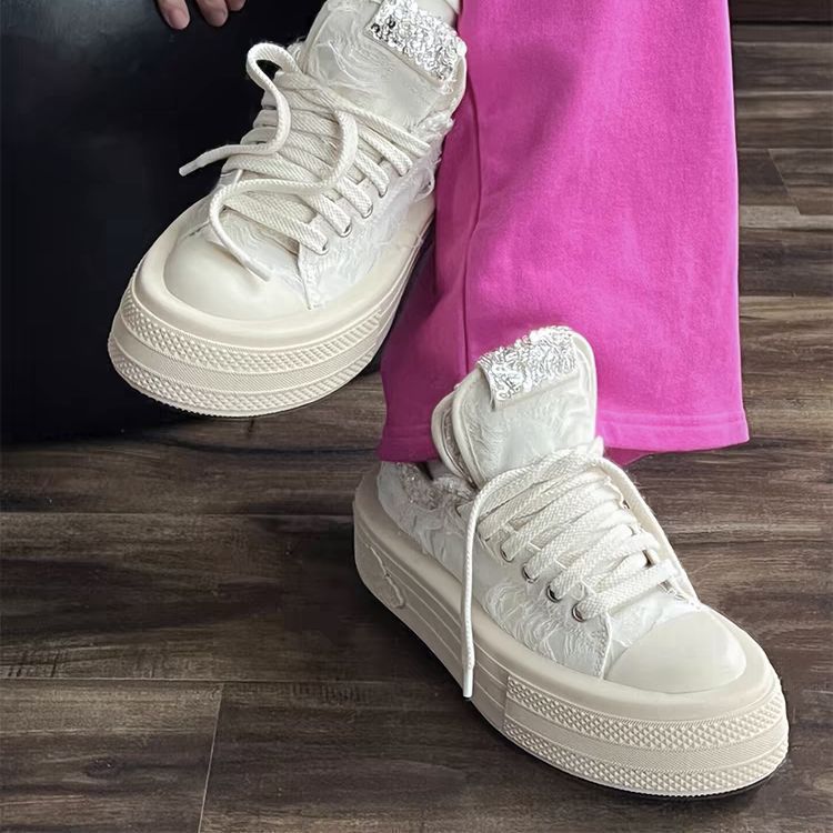 Women's Canvas Shoes 2026 New Model, Thick-soled Sneakers, College-style Height-increasing Versatile White Shoes, Casual Shoes, Similar To Ruth's Style, Trendy_vogvips.com