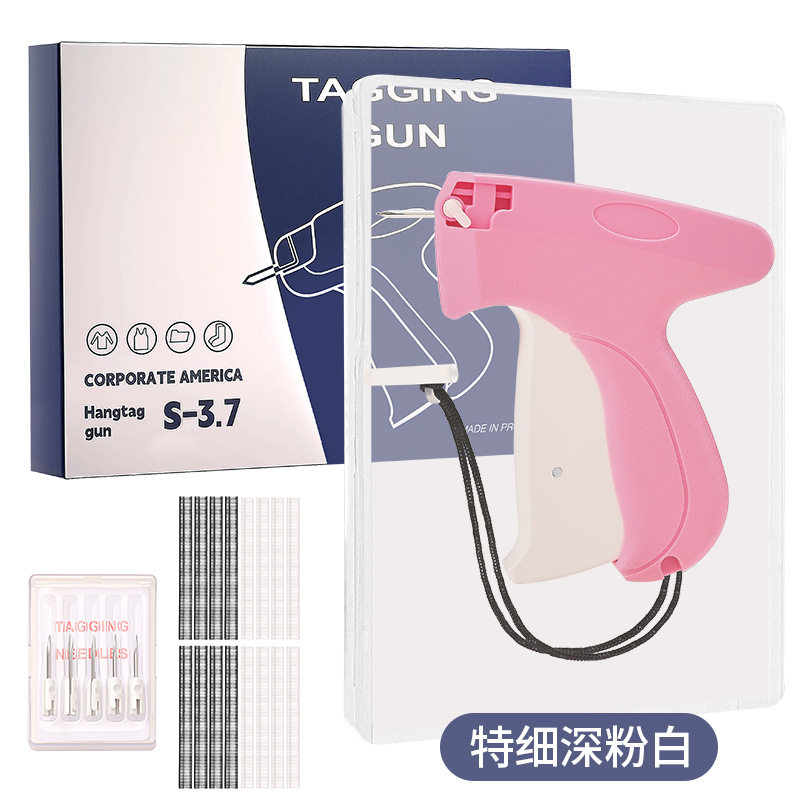 매우 미세한 진한 분홍색 및 흰색 재봉총 + 바늘 상자 1개 + 플라스틱 바늘 1000개