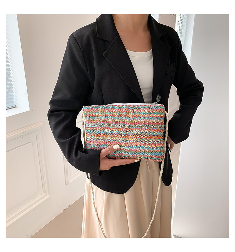 Women's Straw Stripe Basic Vintage Style Square Zipper Straw Bag display picture 6