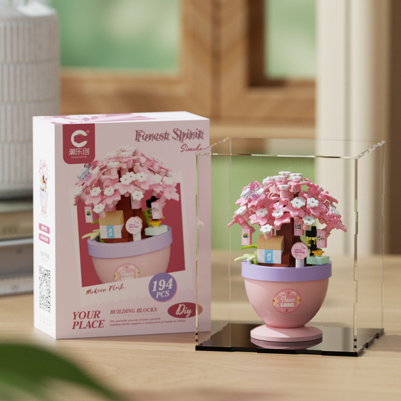 Compatible con cerezo árbol inmortal bloques de flores plantas en maceta para niños juguetes inteligentes transfronterizos regalos del día de la maestra