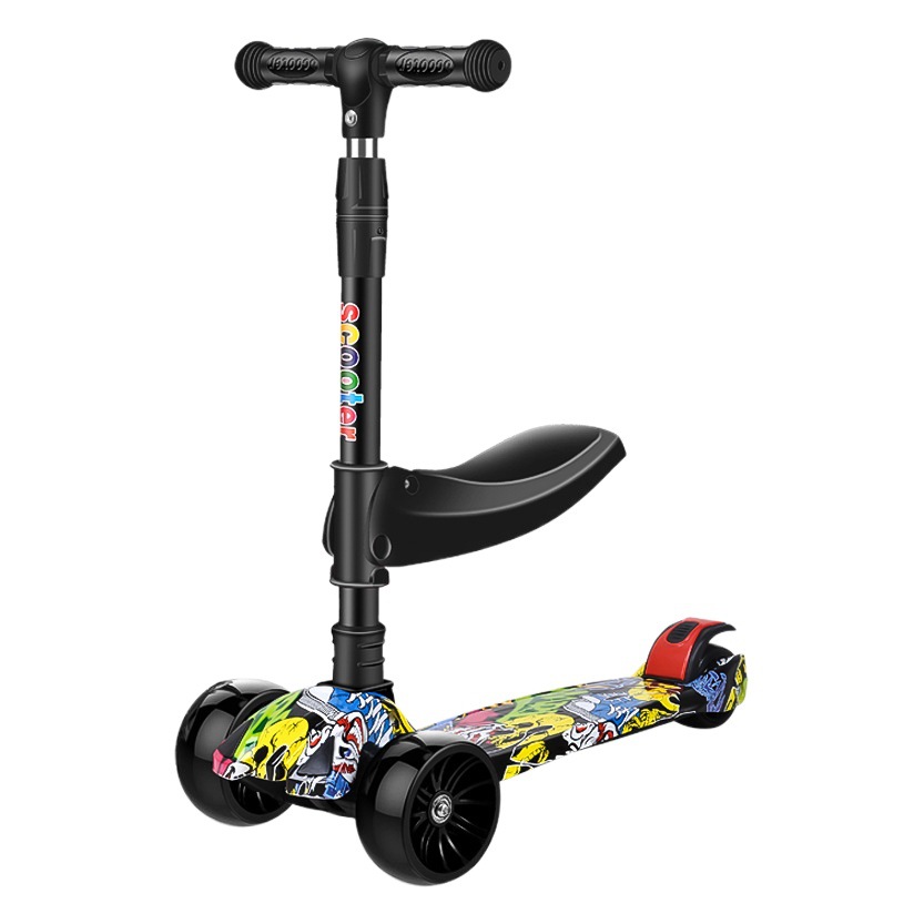 Scooter tres en uno de los niños puede sentarse de 2 a 12 años de edad de los niños de la polea de flash de la rueda fabricante de música enviar scooter