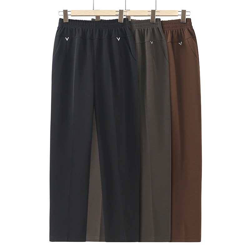 Mom's Spring & Fall Pants for Middle-Aged and Elderly Women High-Waisted Casual Pants Elastic Elastic Waist Grandma Loose Straight Pants